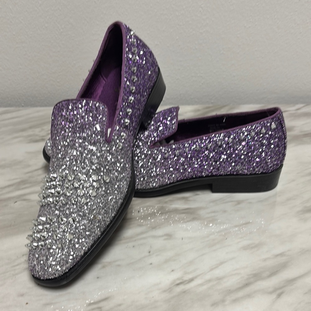 Sparkling Silver and Purple Loafers